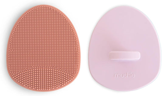 mushie Baby Bath Cradle Cap Brush | Soft Silicone Bristles for Dry Skin, Eczema, & Cradle Cap Treatment | 2-Pack (Rose/Soft Lilac)