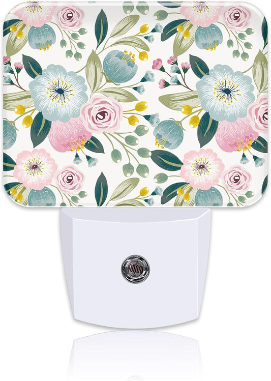 Sweet Colors Flowers Night Light Plug into Wall, Lovely Floral Night Light with Dusk to Dawn Sensor for Kid Girls Boys Women Men Room, Hallway, Kitchen, Bathroom, Stairs Decor