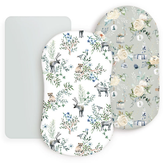 Stretchy Ultra Soft Fitted Bassinet Sheet Set 3 Pack, Universal Fit for Bassinets Baby Cradle Moses Basket Oval Rectangle Mattress Safe and Snug, Stylish Print