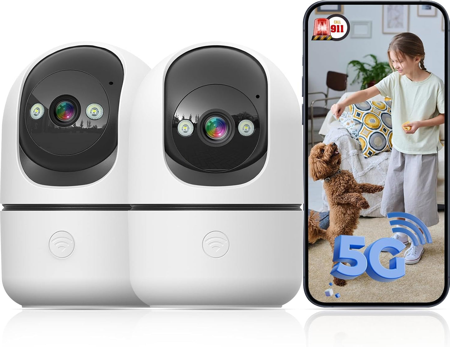 Indoor Camera 5G&2.4G WiFi Cameras for Home Security Instant 911 Alert, 360° Pan/Tilt Baby Monitor/Dog/Pet Camera AI Motion Detection Night Vision, Speaker, US Cloud Storage (2Pack)