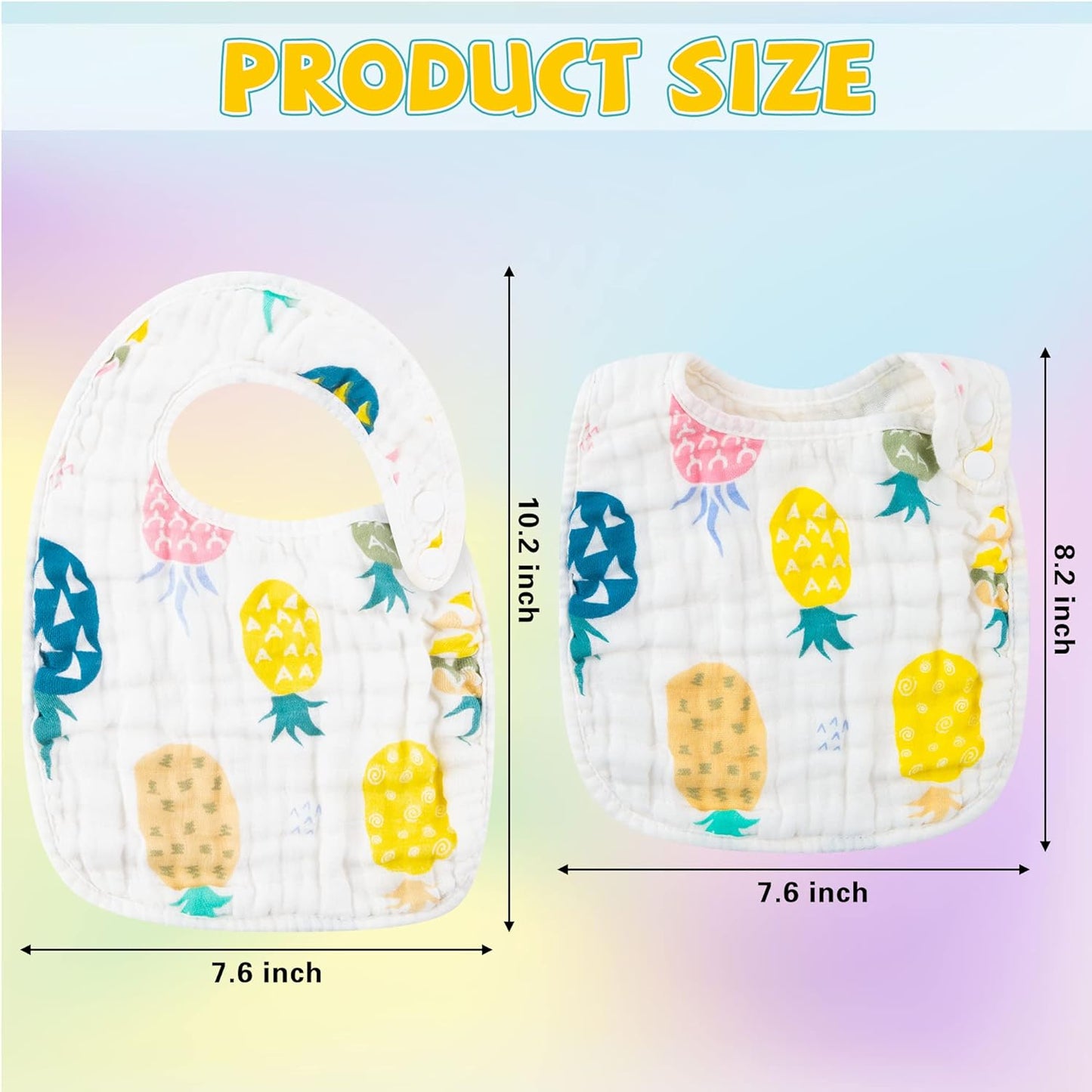Zainpe 6Pcs Snap Muslin Cotton Bibs for Baby Lemon Flamingo Leaf Pineapple Bib with 6 Absorbent & Soft Layers Machine Washable Adjustable Burp Cloth for Drooling Eating and Teething