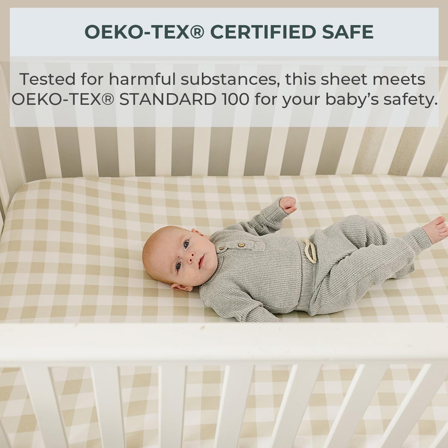 Pobibaby – 2 Pack Crib Sheets for Boys, Premium Fitted Baby Boy Crib Sheets for Standard Crib Mattress – Ultra-Soft Jersey Knit, Safe and Snug, Stylish Design (Gingham Khaki)