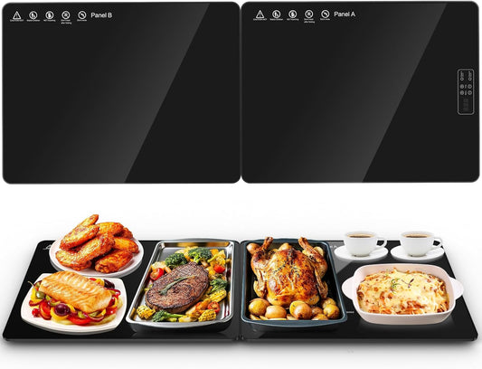 Electric Warming Mat for Food 32" x 12", Tempered Glass Top,Food Warmer Tray for Countertop, Parties Buffet,Gatherings,Adjustable 104–212°F with 1–12h Timer,Built-in Thermostat & Overheat Protection