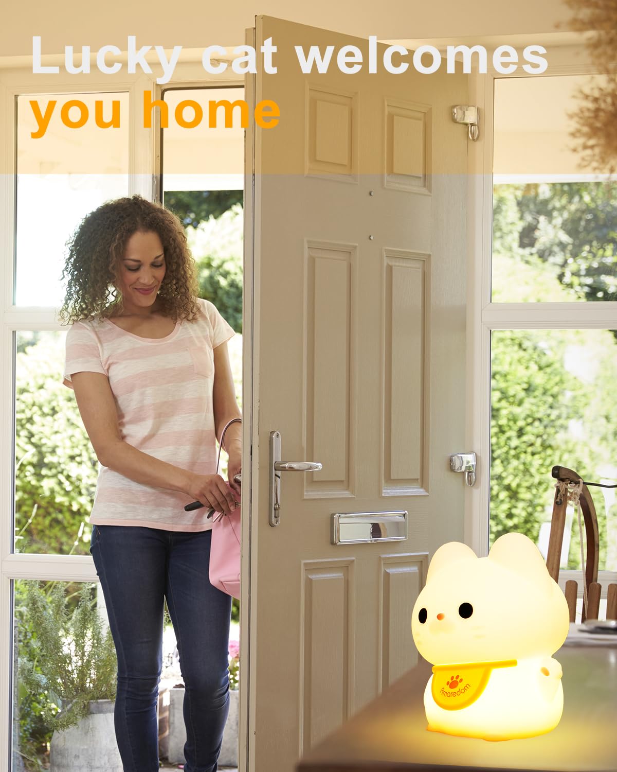 Amaredom Waving Kitten Night Light, Cute Cat Lamp, Silicone Dimmable Nursery Nightlight, Rechargeable LED Bedside Lamp with 20 Minutes Timer & Tap Control Baby Girls Women Bedrooms, Living Room