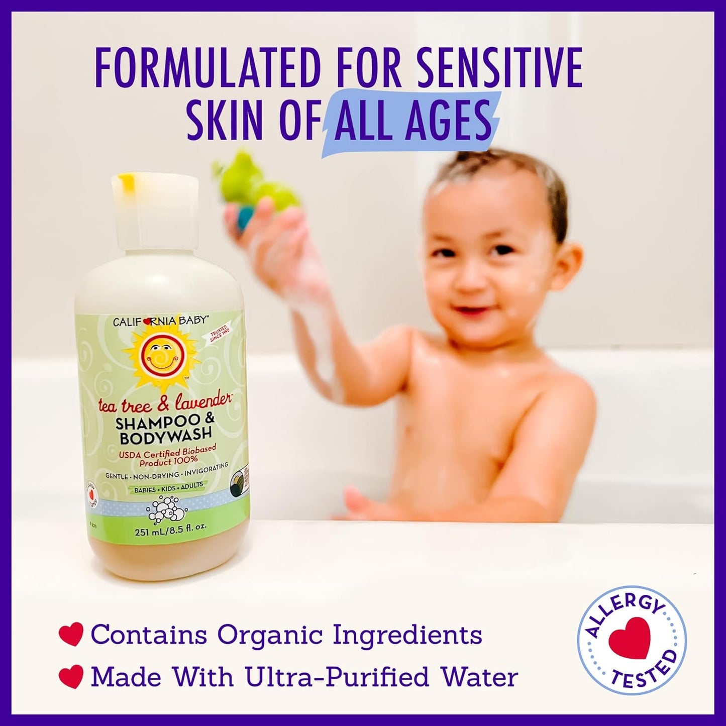 California Baby Tea Tree & Lavender Baby Wash + Baby Shampoo | 100% Plant-Based | Tea Tree Shampoo For Sensitive Skin | Hypoallergenic | 251mL / 8.5oz