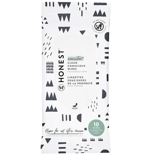 The Honest Company Clean Conscious Multi-Use Wipes Hypoallergenic and Unscented for Sensitive Baby Skin Over 99% Water Compostable Plant Based Baby Wipes Pattern Play 10 Count