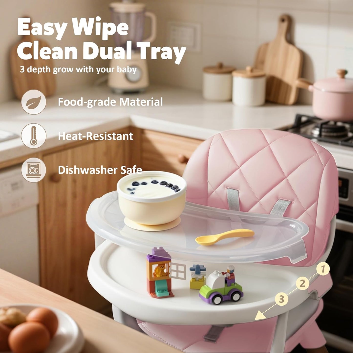 8 in 1 Wooden High Chairs for Babies Toddlers, Convertible to Booster Seat, Baby Feeding Highchair w/ 5-Point Safety Harness, Removable Tray & Cushion, Pink