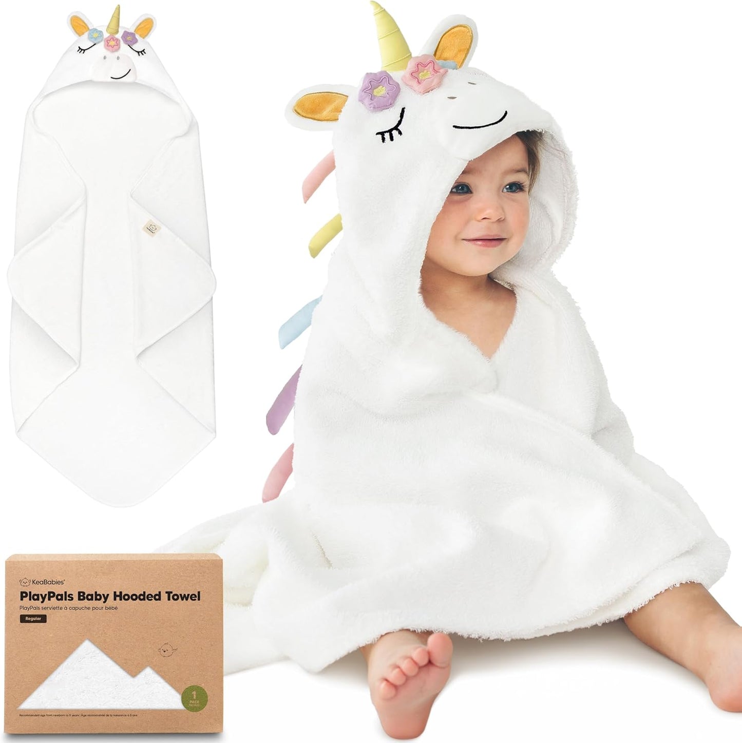 KeaBabies Organic Baby Towel with Hood for Girls, Boys - Soft, Absorbent, 100% Cotton Hooded Baby Towels for Newborns, Infants, Large Hooded Bath Towels for Babies, Kids, Toddler 1-3 (Uria)