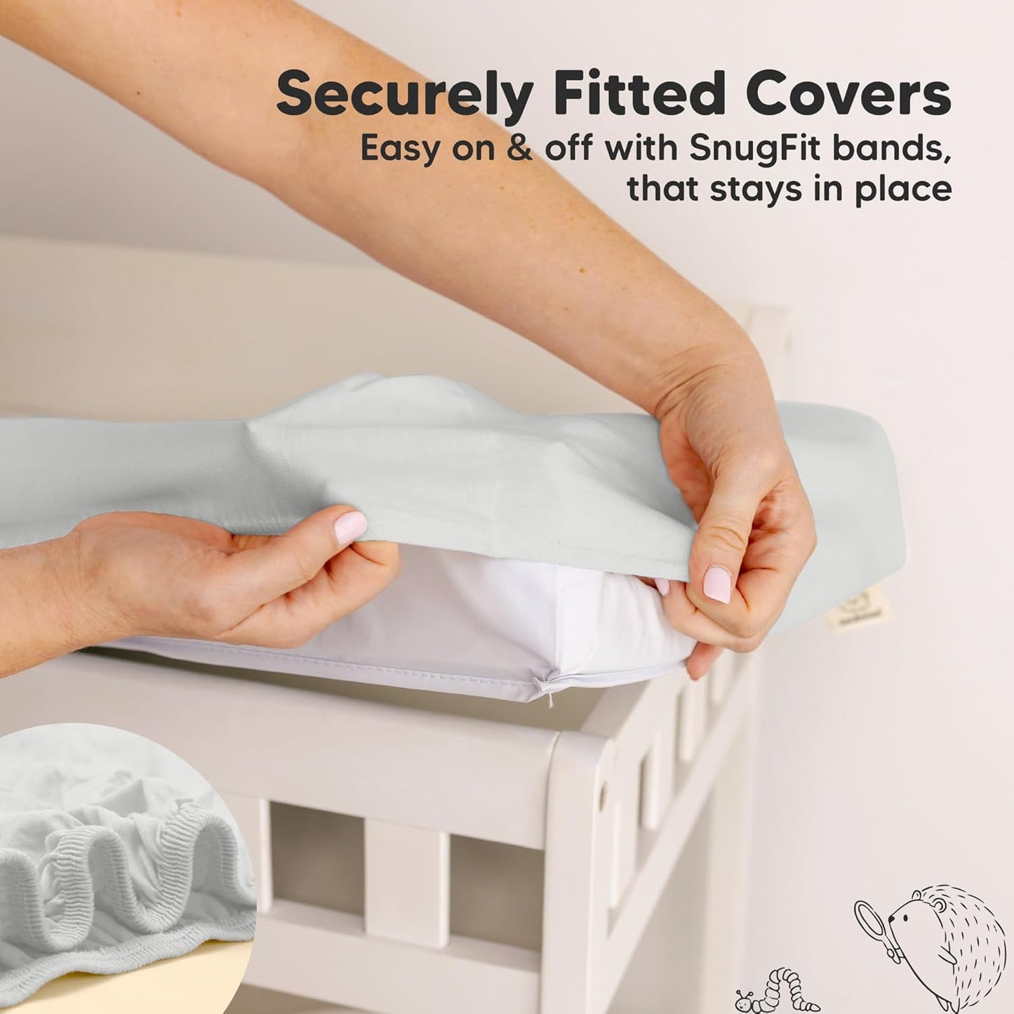 2-Pack Baby Changing Pad Cover for Girl, Boy - 32x16 Soft Viscose Derived from Bamboo Baby Diaper Changing Table Pad Cover Sheets, Neutral, Snug Fit Nursery Diaper Change Sheets (French Gray)