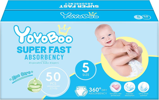 Disposable Newborn Diapers, Hypoallergenic, Superior Absorbency & Lightweight, Designed to Reduce Baby's Burden, Size 5, 50 Count