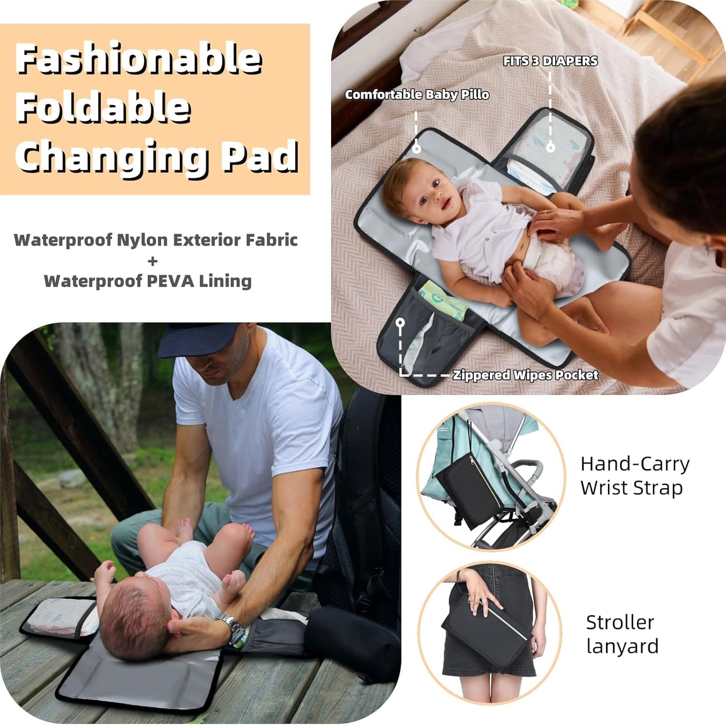 Baby Diaper Bag Backpack with Changing Pad, Pacifier Case, for Boy Girl Toddler - Large, Stylish, Waterproof Travel Quilted Diaper Bag for Mom - Black/White