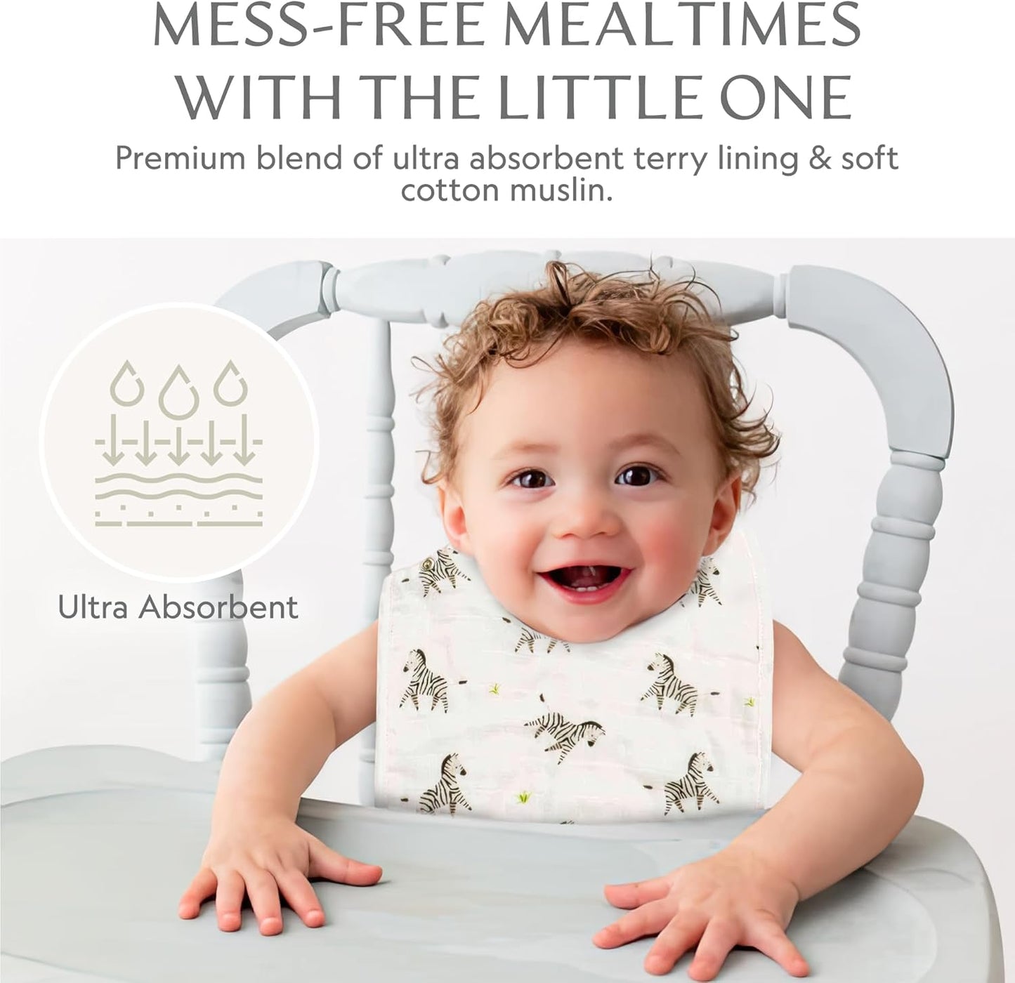 Bamboo Little Bamboo Viscose Baby Bib Set (2-pack), Giraffe & Zebra - 70% viscose made from bamboo, 30% cotton muslin, Imported