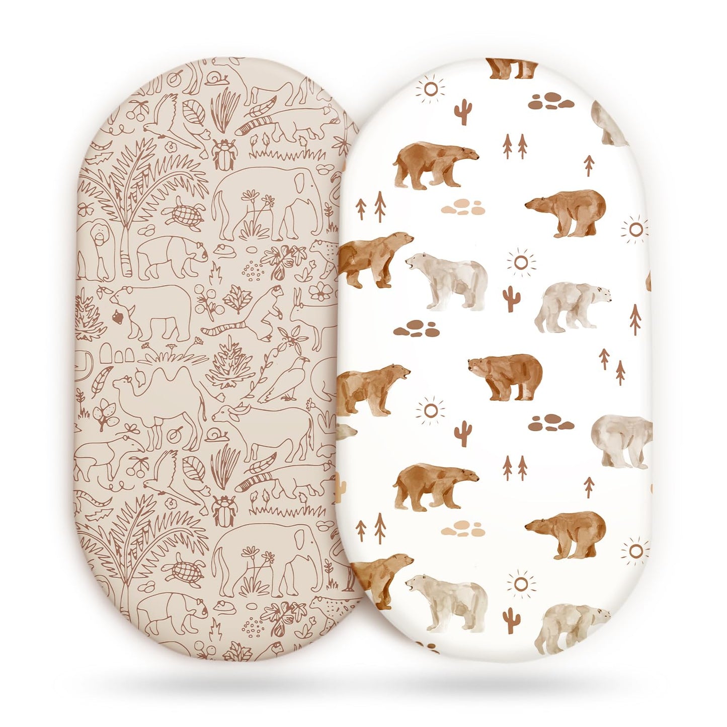 Stretch Ultra Soft Fitted Bassinet Sheet Set 2 Pack, Universal Fit for Bassinets Baby Cradle Moses Basket Oval Rectangle Mattress Safe and Snug, Stylish Bassinet Sheets of Sunny Bear Print