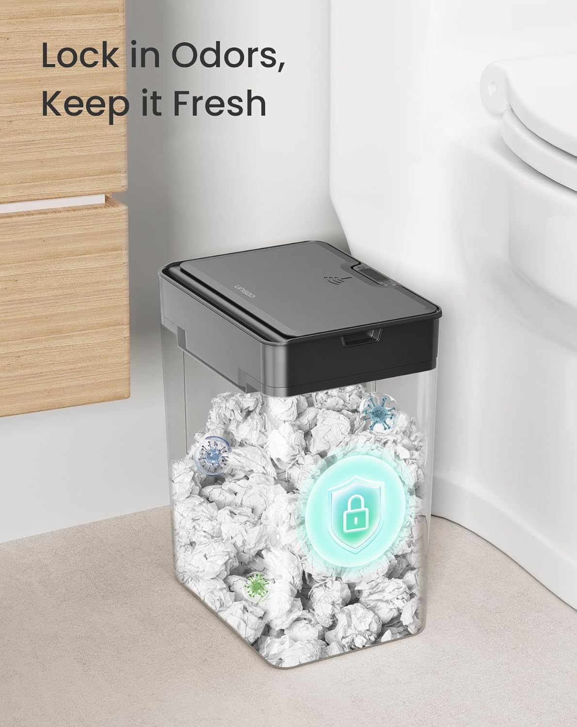 Cesun 4 Gallon Bathroom Trash Can with Lid, Small Automatic Trash Can, Touchless Motion Sensor Garbage Can, Black Plastic Waste Basket for Bathroom, Bedroom, Toilet, Office, Rv