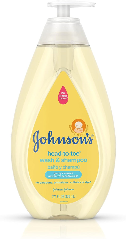 Johnson's Head-to-Toe Gentle Tear-Free Baby & Newborn Wash & Shampoo, Sulfate-, Paraben- Phthalate- & Dye-Free, Hypoallergenic Wash for Sensitive Skin & Hair, 27.1 fl. Oz