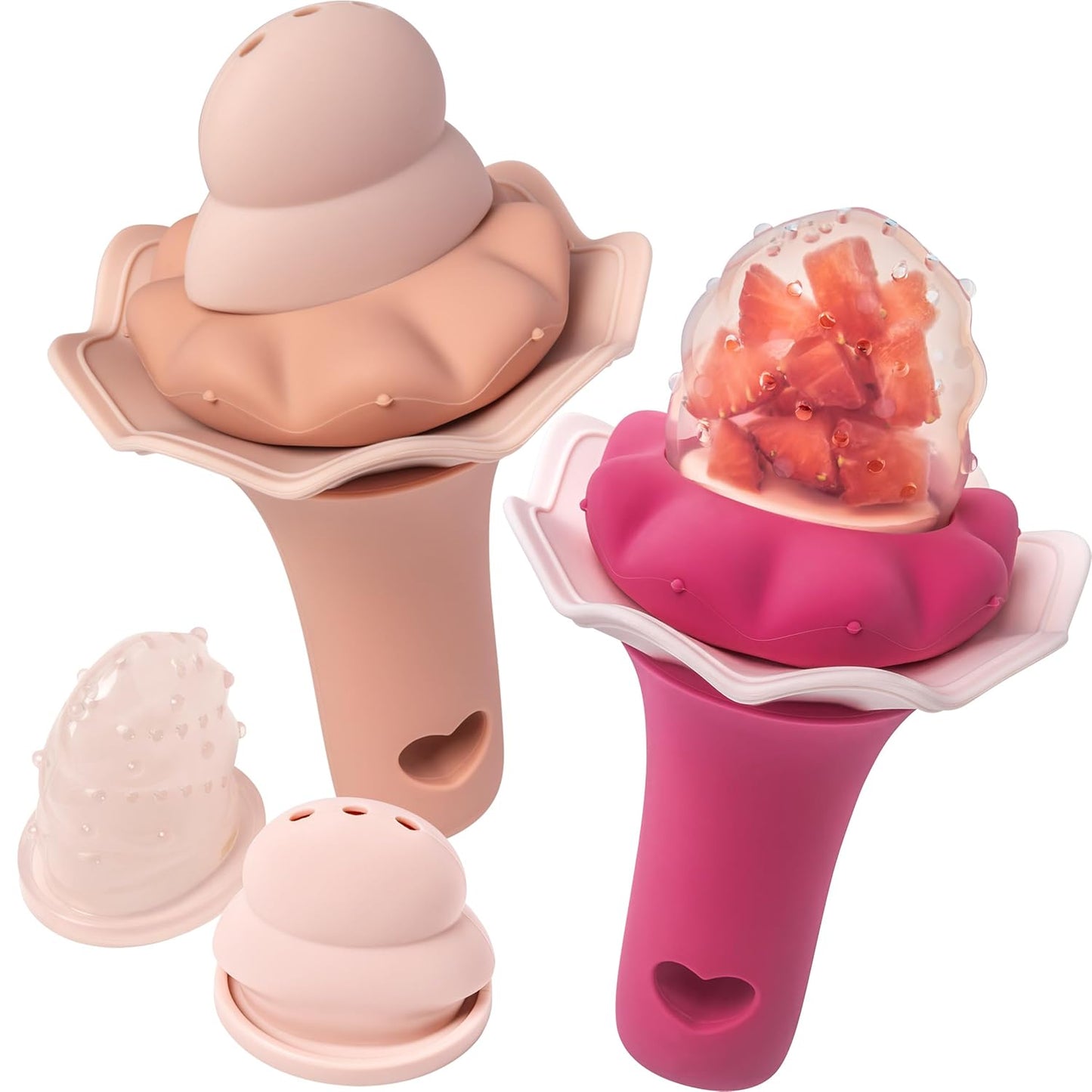 Moonkie Baby Fruit Feeder, BPA Free Silicone Food Feeder for Infant Self Feeding, Mesh Feeder with Two Pouches, Baby Shower Gifts 4 Months+, 2 Pack (Without Freezer Tray)