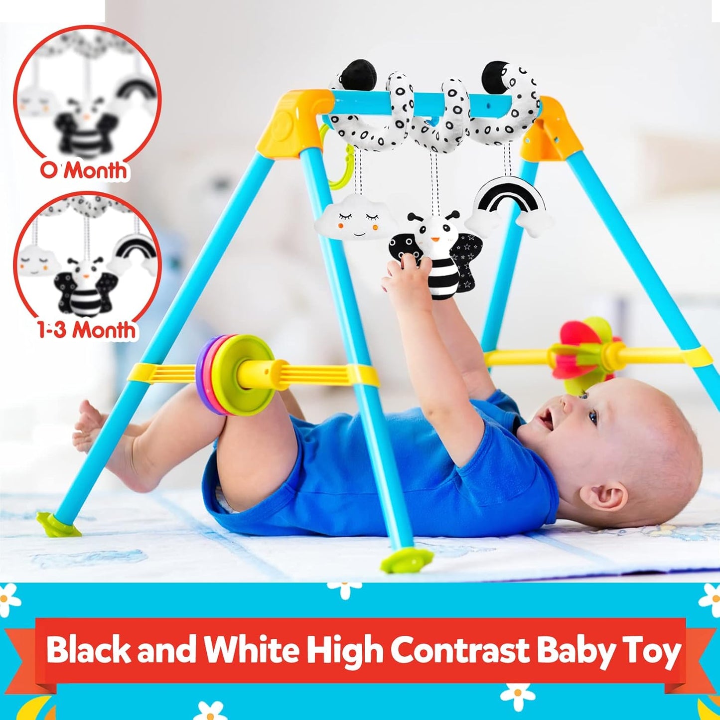 Baby Spiral Hanging Stroller and Car Seat Toys Black and White High Contrast Sensory Toy Newborn Plush Activity Toys Party Favors Quality Gifts for Baby Shower -BEE