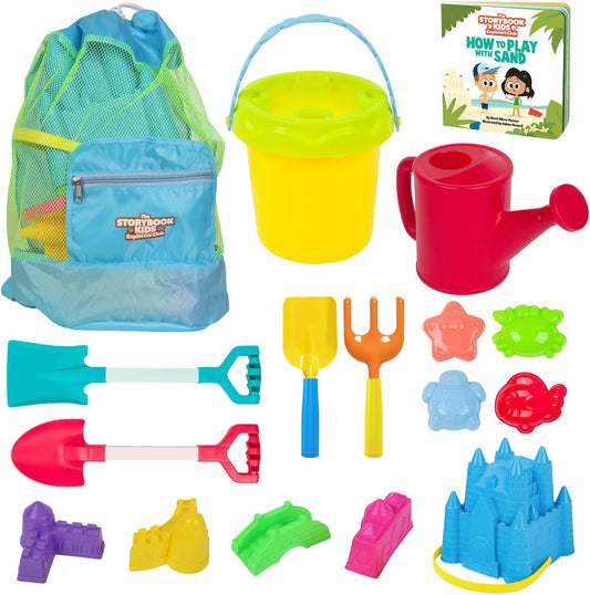 Beach Toys for Kids and Toddlers Ages 3-10 – Durable Sandbox Toy Set, Stronger Mesh Bag, Variety of Sand Toys– Unique Castle Molds, Buckets, Shovels, Better Watering Can