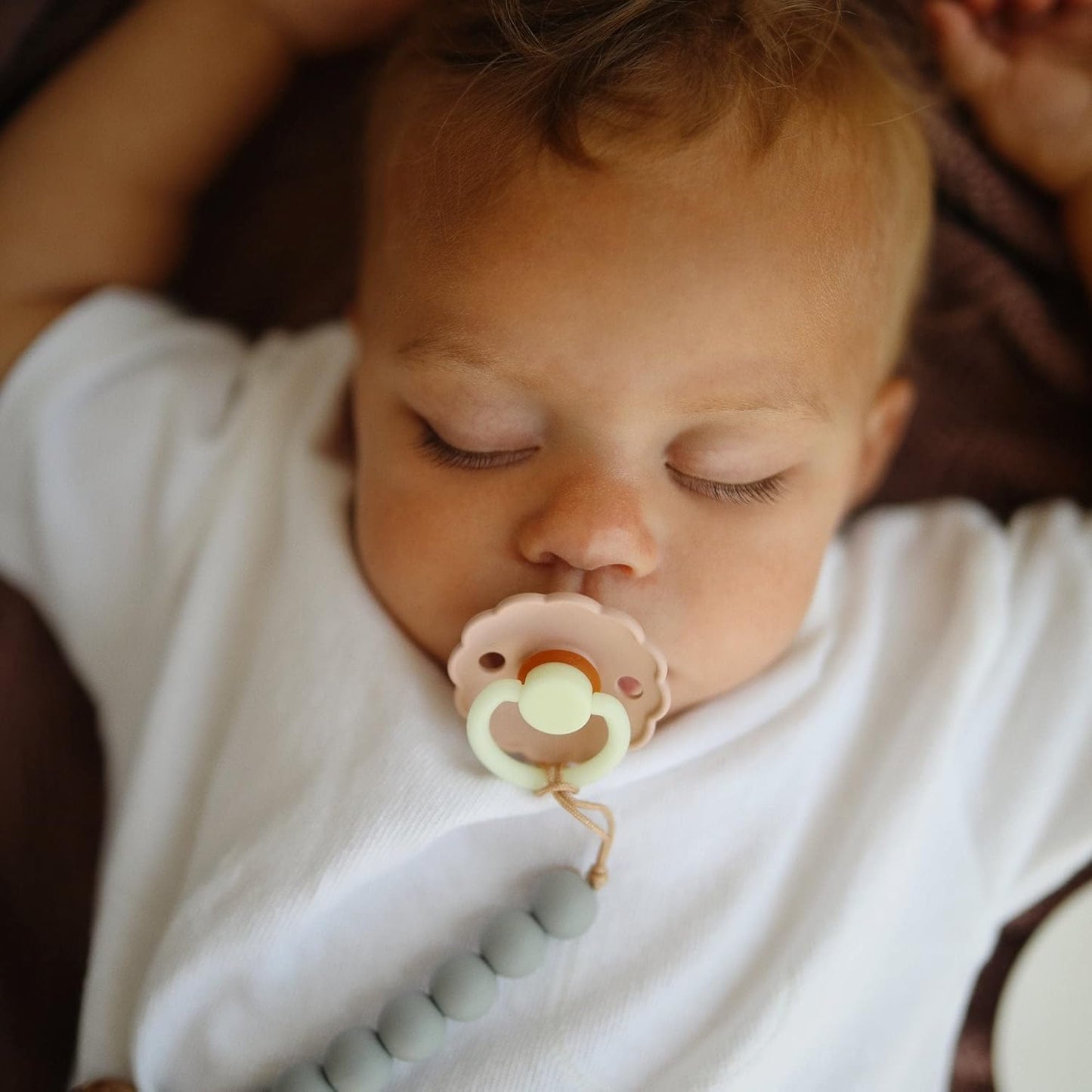 FRIGG Daisy Night Natural Rubber Baby Pacifier | Made in Denmark | BPA-Free (Blush/Cream, 6-18 Months) 2-Pack
