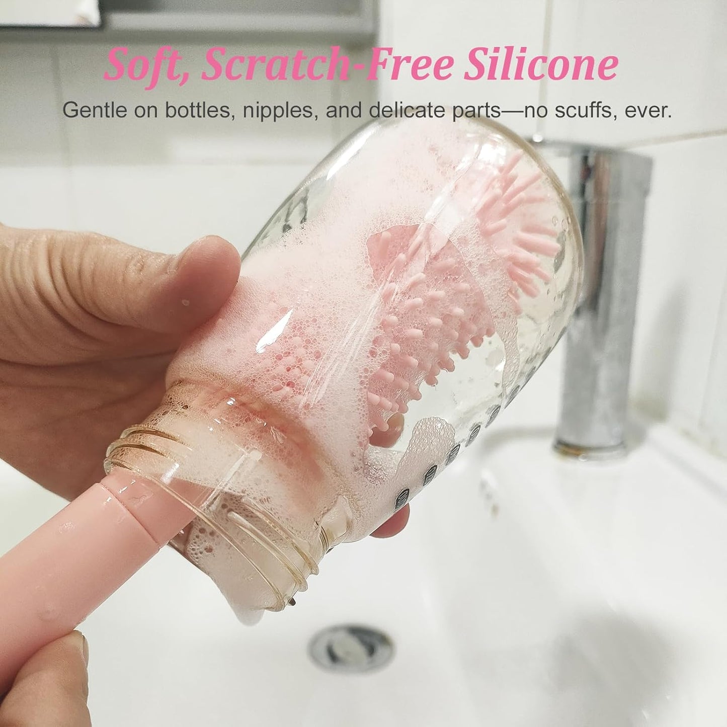 Pink Travel Baby Bottle Cleaner Kit – 6-in-1 Portable Brush Set with Drying Rack & Storage Case | Baby Travel Essentials for Flying, Newborn Bottle Cleaning & Breast Pump Parts On-The-Go