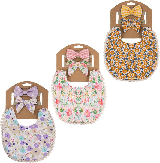 Baby Girls Floral Print Bibs, Reversible Burp Cloth Set for Newborn Infant Toddlers