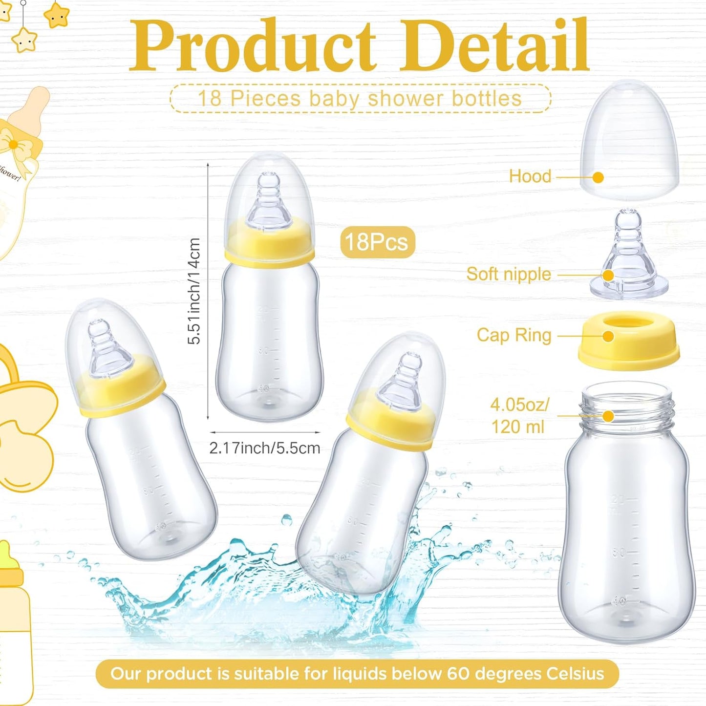Roowest Bottle Chug Baby Shower Game Favors Including Sunflower Theme Wooden Sign and 18 Pcs Baby Bottles for Gender Reveal Party Supplies