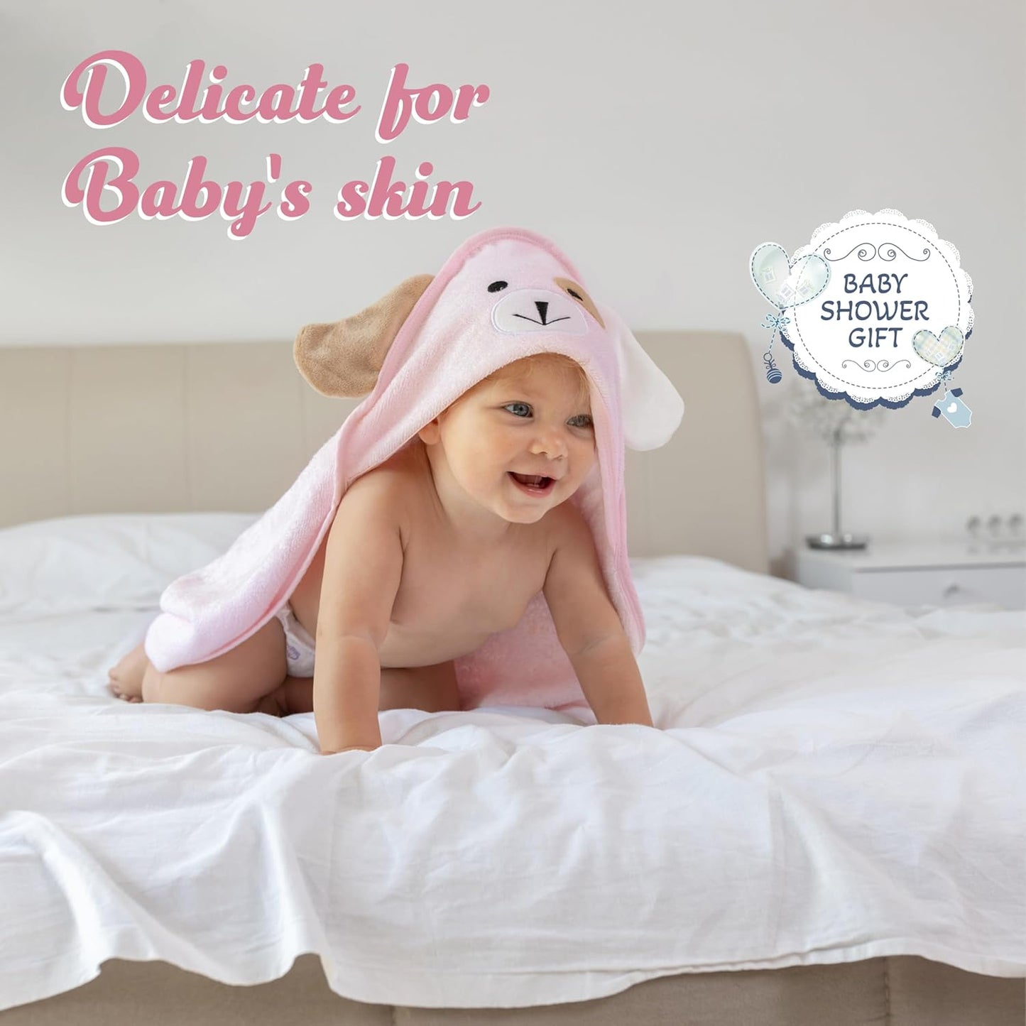 Baby Towels with Hood - Soft, Absorbent Viscose Made of Bamboo, Extra Large 35 x 35 Inches, for Newborns, Infants, Boys and Girls, Pink