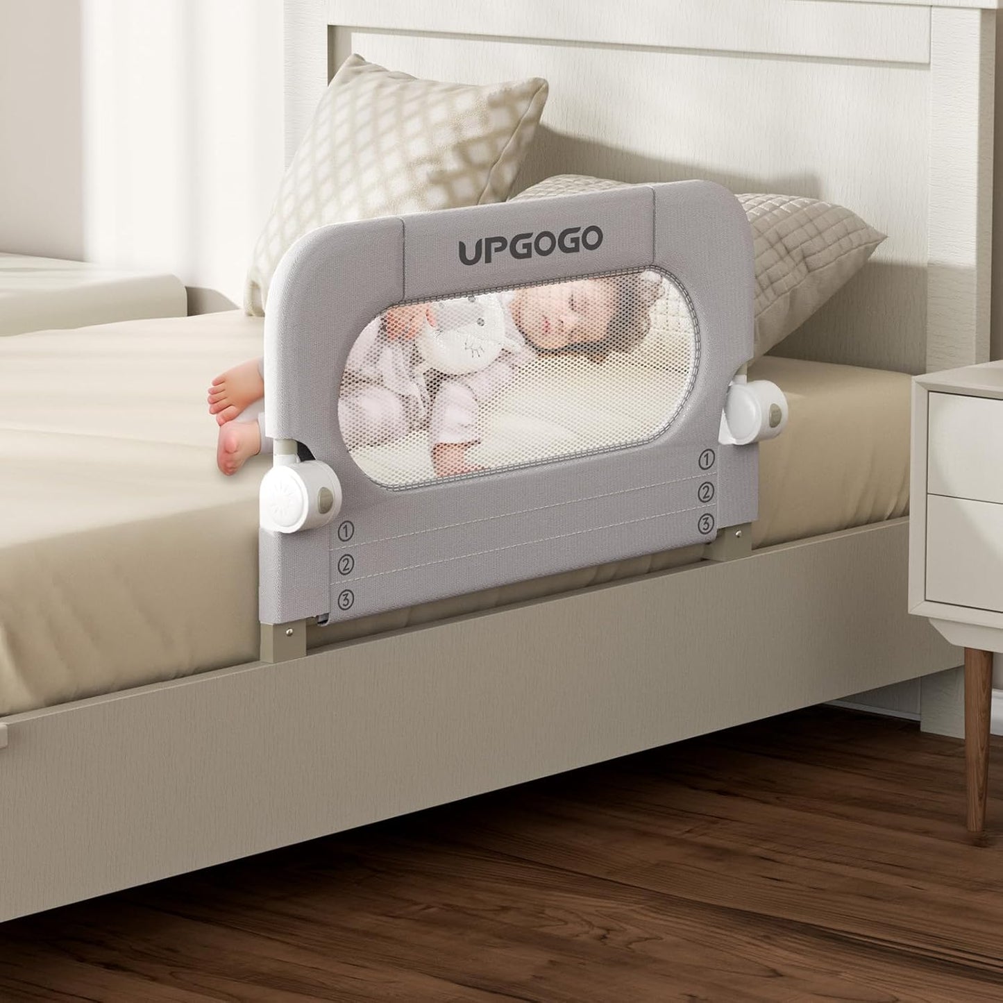 Folding Toddler Bed Rails for Crib,Safety Toddler Bed Rails,Bed Guard Rail with Reinforced Anchor Safety System,Bed Rail for Kids Fit,Bunk,Full Size,Queen,King,Twin(Grey,33"x23.6")