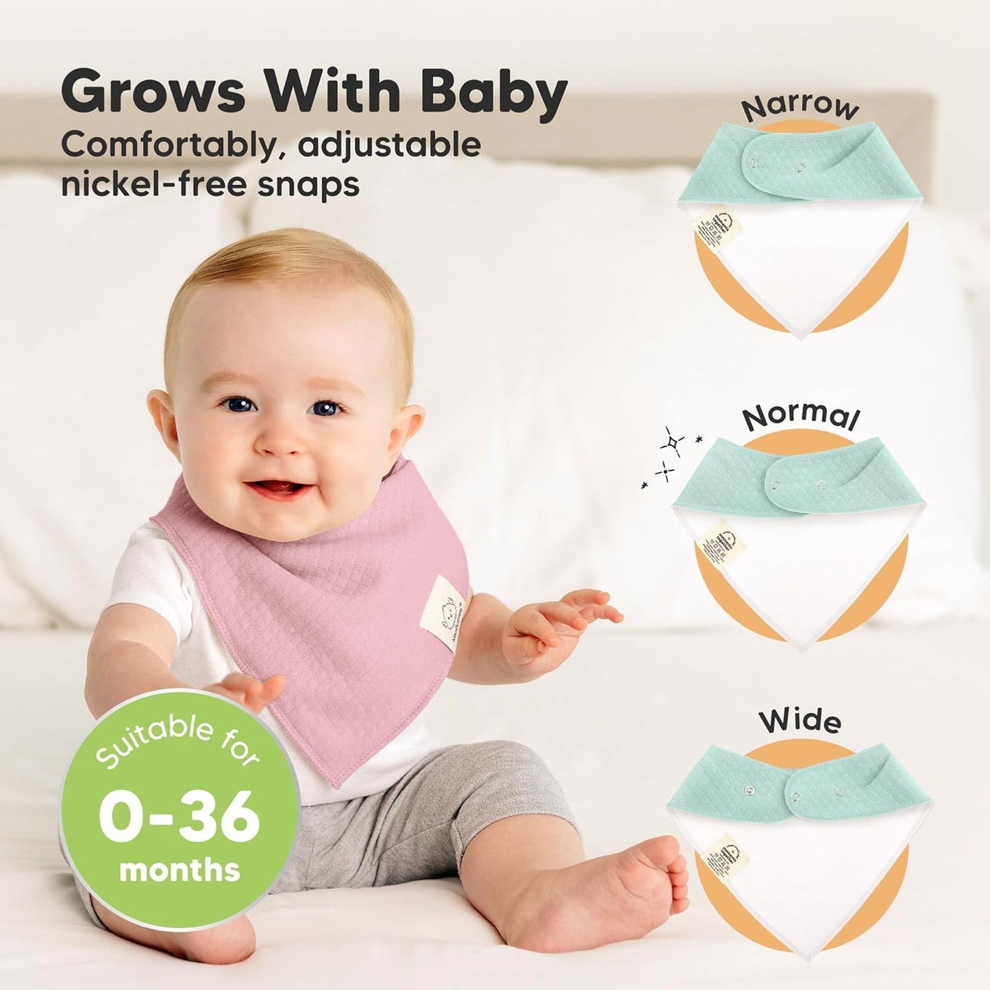 KeaBabies 8-Pack Bandana Bibs for Baby Girls, Boys - Organic Cotton Baby Bibs for Drooling & Teething Newborn, Toddler, Infant 0-36 months, Extra Soft, Absorbent Cloth with Snaps (Muted Pastel/Quin)