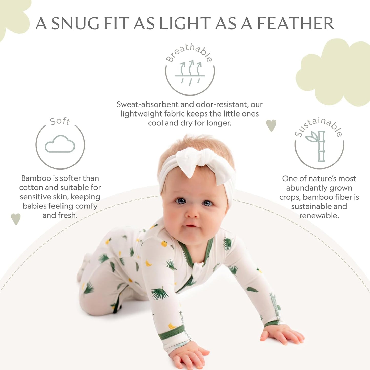 Bamboo Little Soft Baby Footie Pajamas, Baby Clothes, Newborn Sleepers, 95% Viscose and 5% Spandex, 0-24 Months