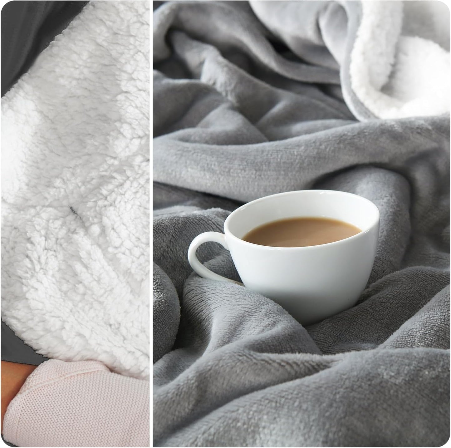 NANPIPER Sherpa Blanket Twin Size for Couch, Warm and Lightweight Throw, Soft Fuzzy Plush Fleece for Winter, Lunar Rock Grey 60x80 Inches
