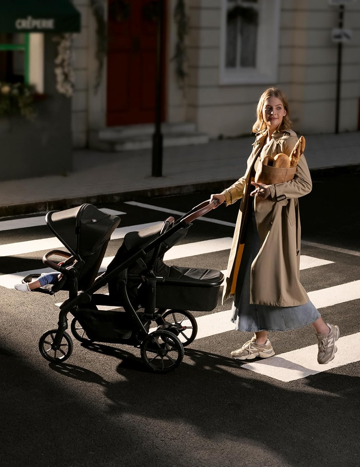 Momcozy ChangeGo Baby Stroller, Convertible Single-to-Double-to-Wagon Stroller with 23 Configurations, Bassinet, Seat Included, Large PU Wheels, All-Wheel Suspension ＆ Extendable UPF50+ Canopy