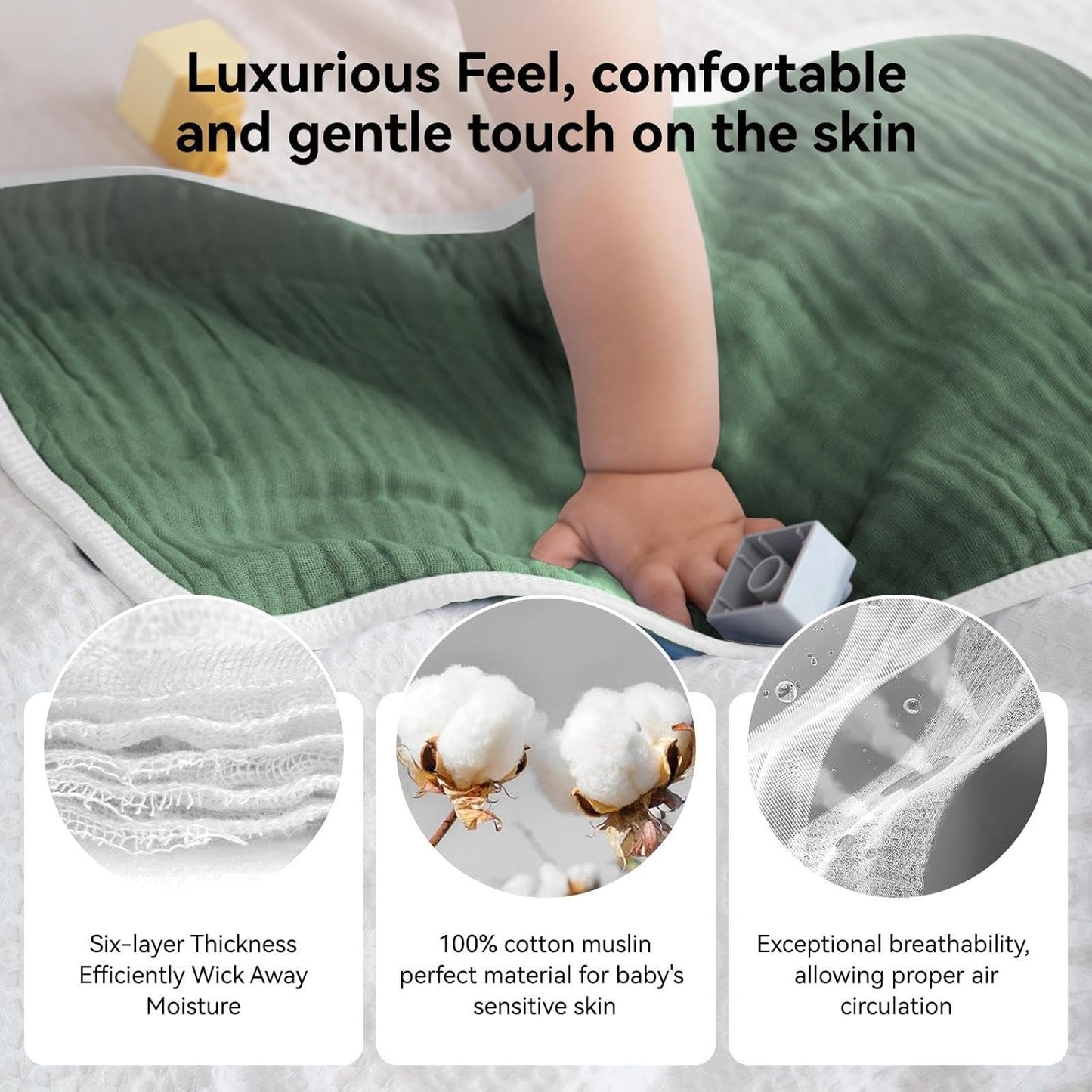 Synrroe Burp Cloths Large, Muslin Burp Cloths for Baby Girls and Boys, Pack of 10 Extra Absorbent and Soft Muslin, 6 Layers 20 by 10 Inches 100% Cotton (Brown-Green 10 Pack)