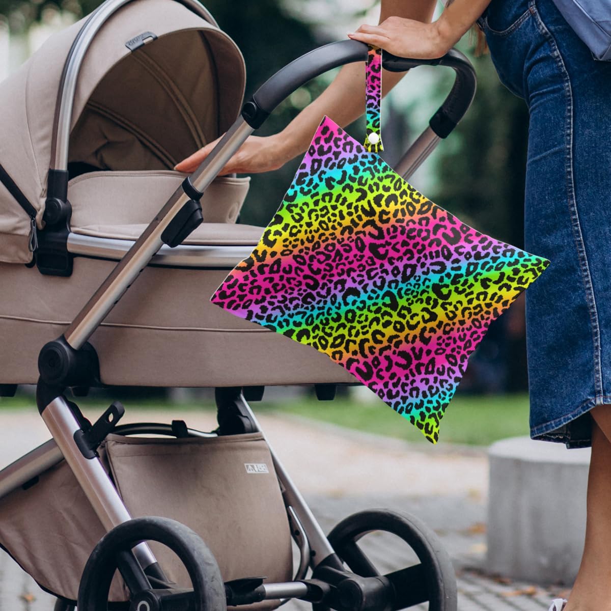 4 Pack Colorful Rainbow Neon Leopard Wet Bag Waterproof Washable Reusable Wet Dry Bag for Swimsuit Clothes Cloth Diaper Travel Beach Pool Gym Toiletries Gift for Women Mama Sister Christmas Birthday
