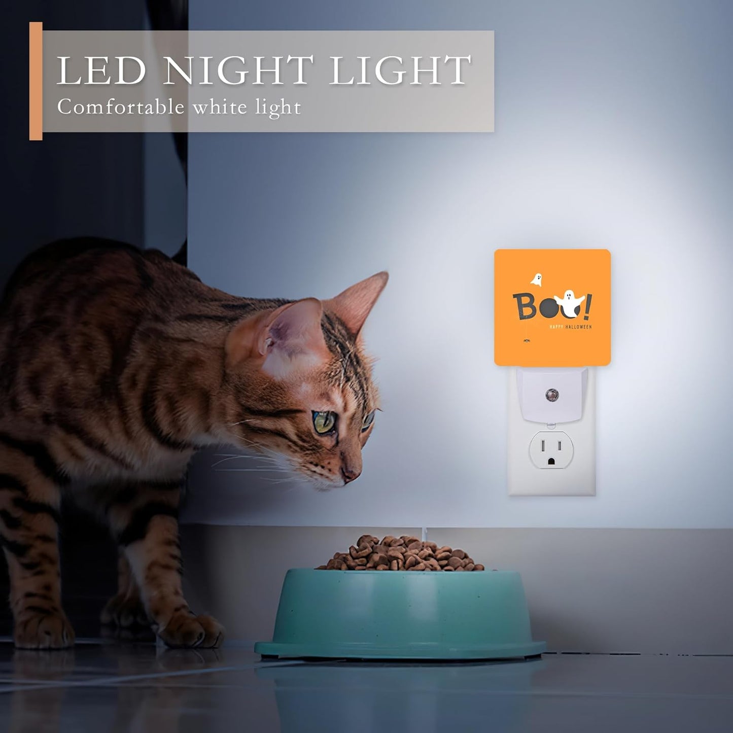 Happy Halloween Night Light,Boo! Ghost Night Lights Plug into Wall for Boys Girls Bedroom Decorative Half Round Nightlight Led Lamp 0.5W Sleep Friendly