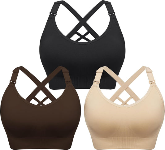 Angelhood Nursing Bras for Breastfeeding, Seamless Nursing Sports Bra Support Yoga Maternity Bras Pregnancy Sleep Bralette