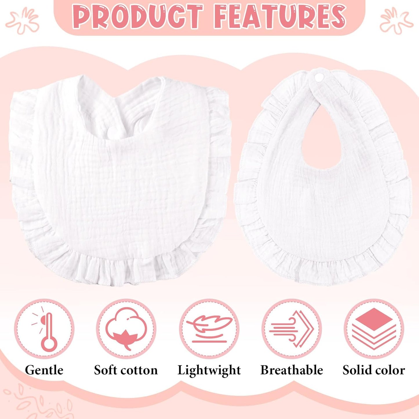 Kenning 18 Pcs Muslin Drool Baby Bibs Baby Girl Ruffle Bibs Absorbent Cotton with Snap Button for Boys Girls
