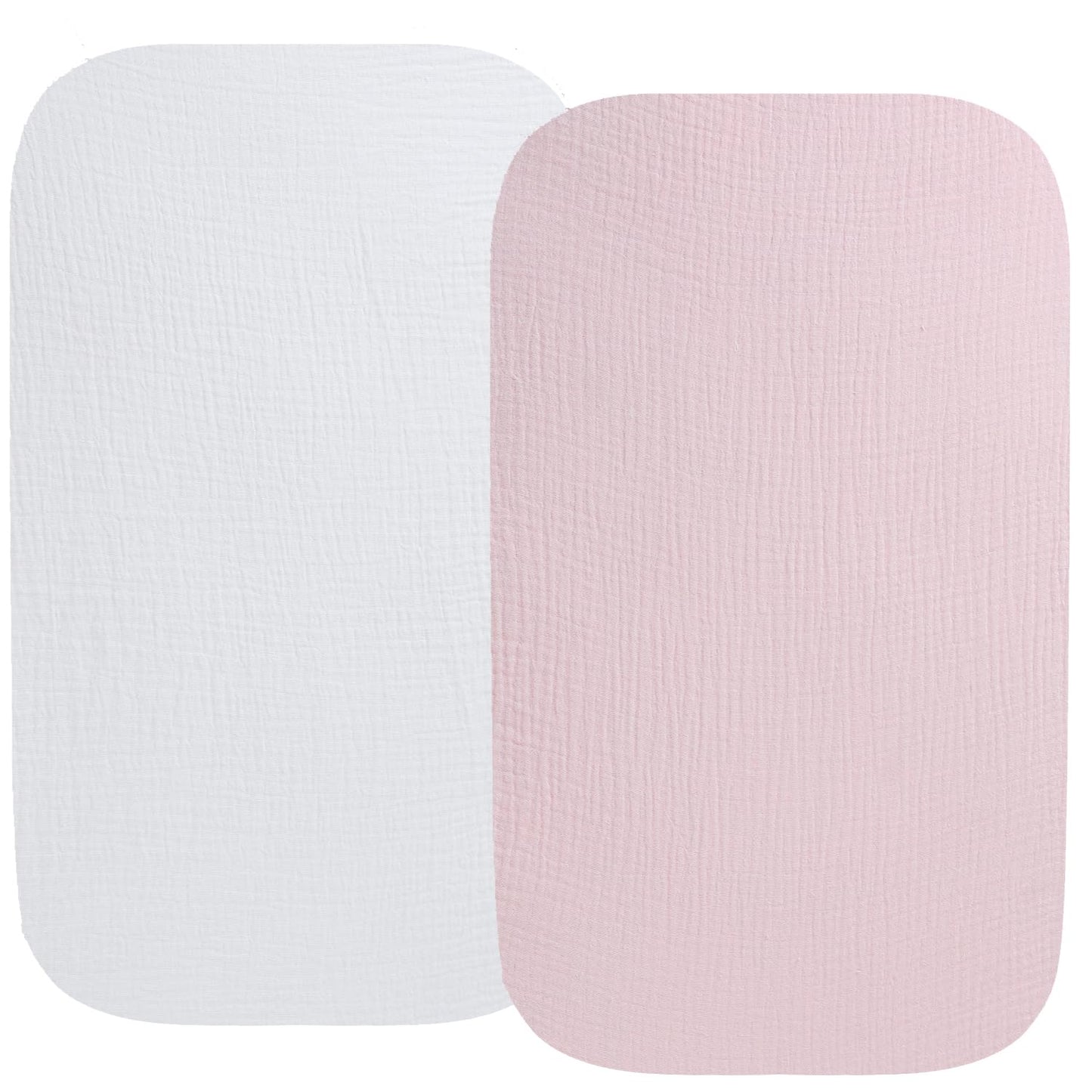 Muslin Bassinet Sheet Compatible with Baby Delight Beside Me Dreamer Bassinet, 2 Pack Cotton Stylish Boho Fitted Bassinet Sheets Super Soft for Baby White & Pink