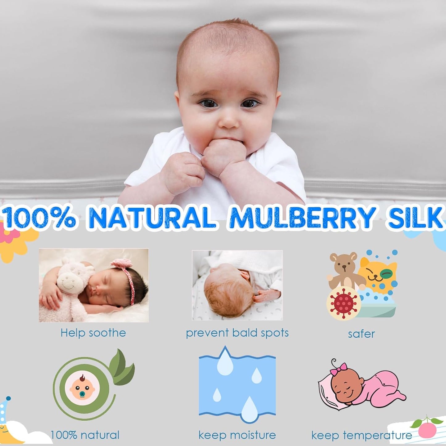 PROMEED Baby Silk Bassinet Sleeve, 23 Momme Pure Silk Cot Semi Sheet, Adjustable for All Standard Bassinet/Cradle/Cot/Crib Mattress (Light Grey)