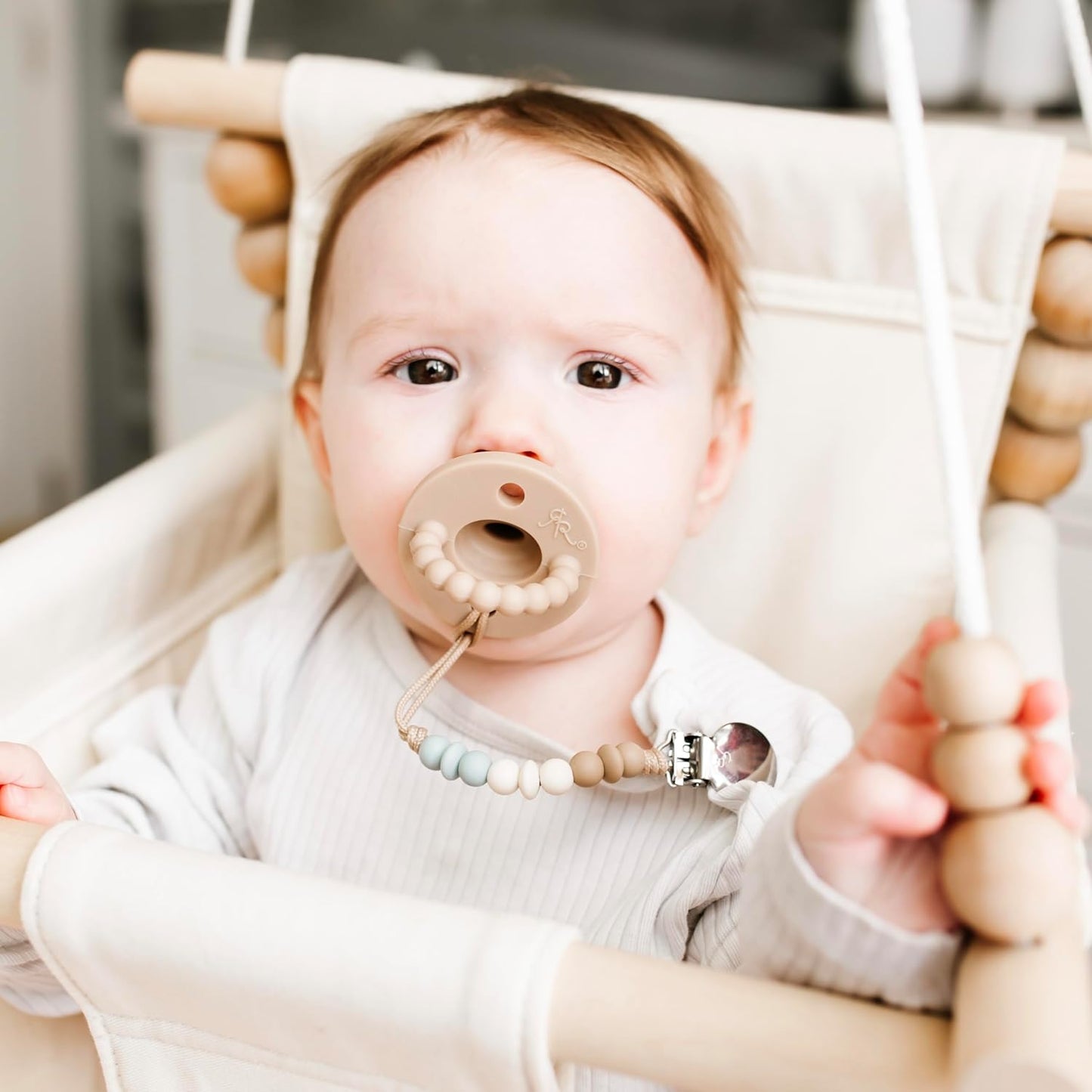 Ryan & Rose Cutie PAT All-in-One Pacifier and Teether Massaging Teething Ring and Hideaway Binky for Growing Babies (Canvas (3 Pack), Flat)