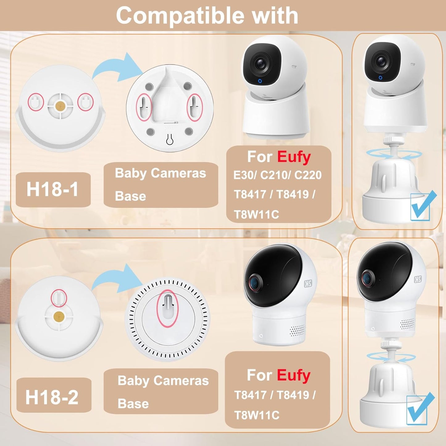 Adjustable Baby Monitor Wall Mount Stand Holder Compactible for eufy Security E30 / E21/ E110/ E20/ E21 / C220 / C2110 / T8417/ T8354/ T8300 /Baby Camera Flexible Clip clamp Mount Stand