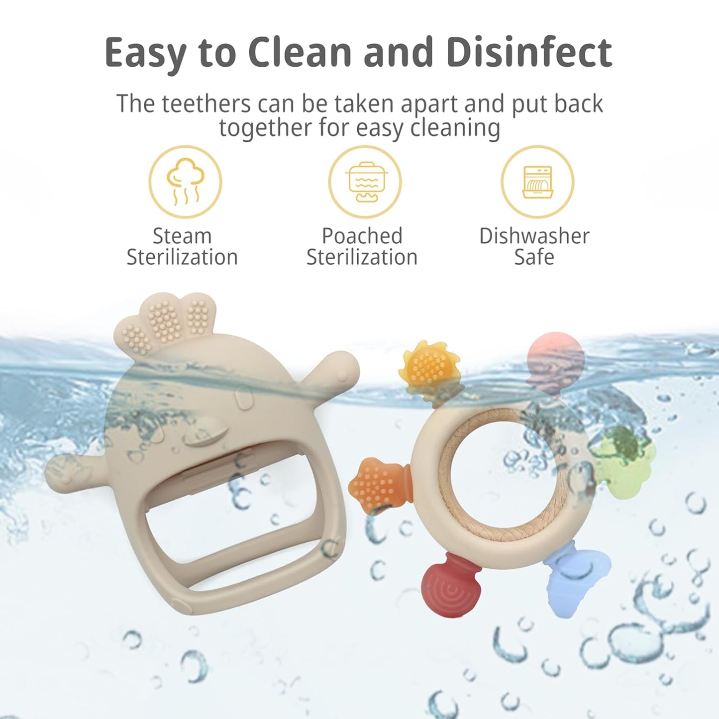 2 Pack Baby Teething Toys for 0-6 & 6-12 Months, Food Grade Silicone Teething Mitten No Drop Teether and Ring Teether, BPA Free, One-Piece, CPC Certified Baby Chew Toys for Sucking Needs