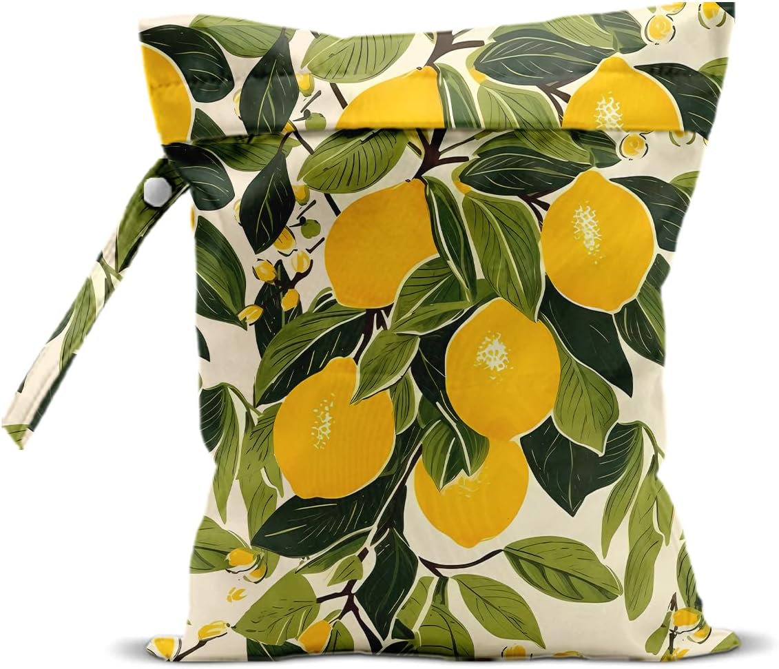 Summer Lemon Wet Bag 12x10 Inch, Rustic Lemon Waterproof Travel Laundry Bags, Washable Reusable Wet Dry Bag for Swimsuit Beach Diapers Dirty Yoga Gym Clothes, Plant Gifts for Women Friend