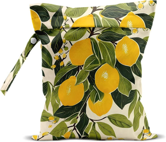 Summer Lemon Wet Bag 12x10 Inch, Rustic Lemon Waterproof Travel Laundry Bags, Washable Reusable Wet Dry Bag for Swimsuit Beach Diapers Dirty Yoga Gym Clothes, Plant Gifts for Women Friend