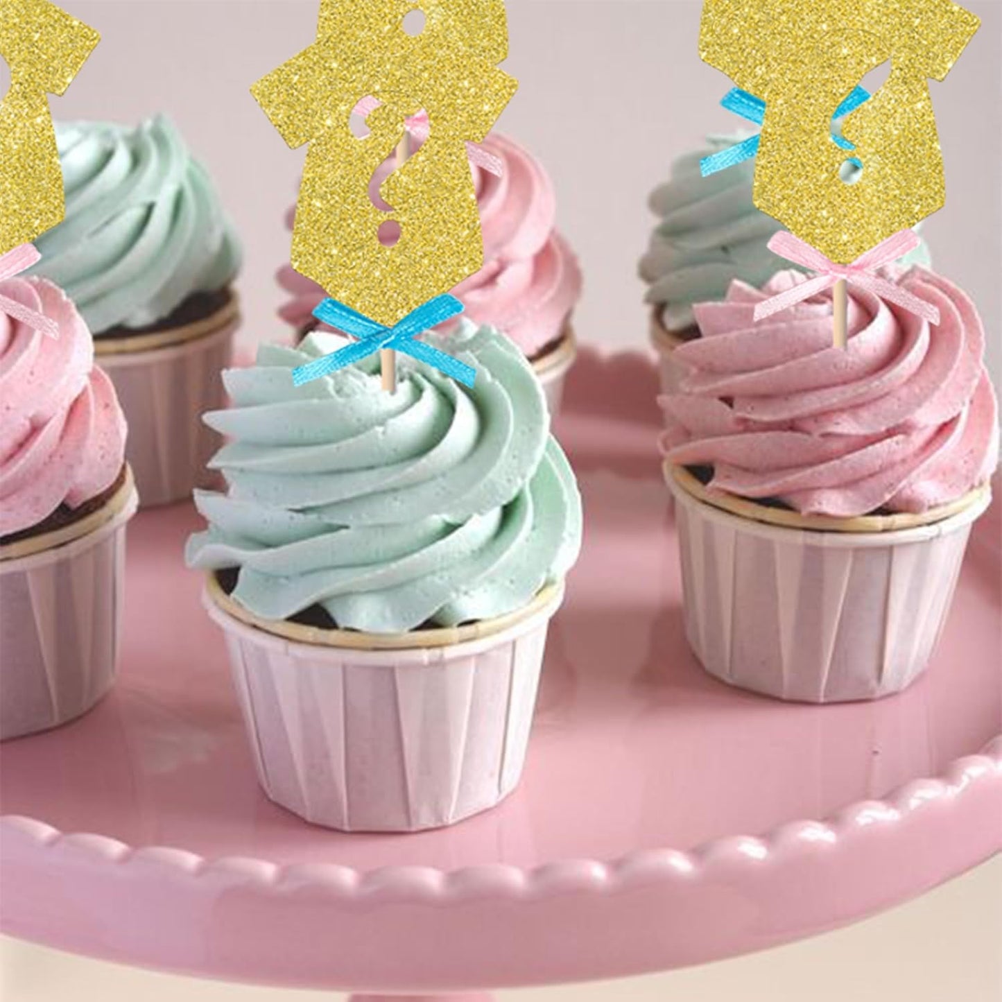 Rsstarxi 24 Pack Gender Reveal Cupcake Toppers Boy or Gir Gender Reveal Party Decorations Pink or Blue Bow Tie Cupcake Picks for Baby Shower Party Cake Decorations Gold