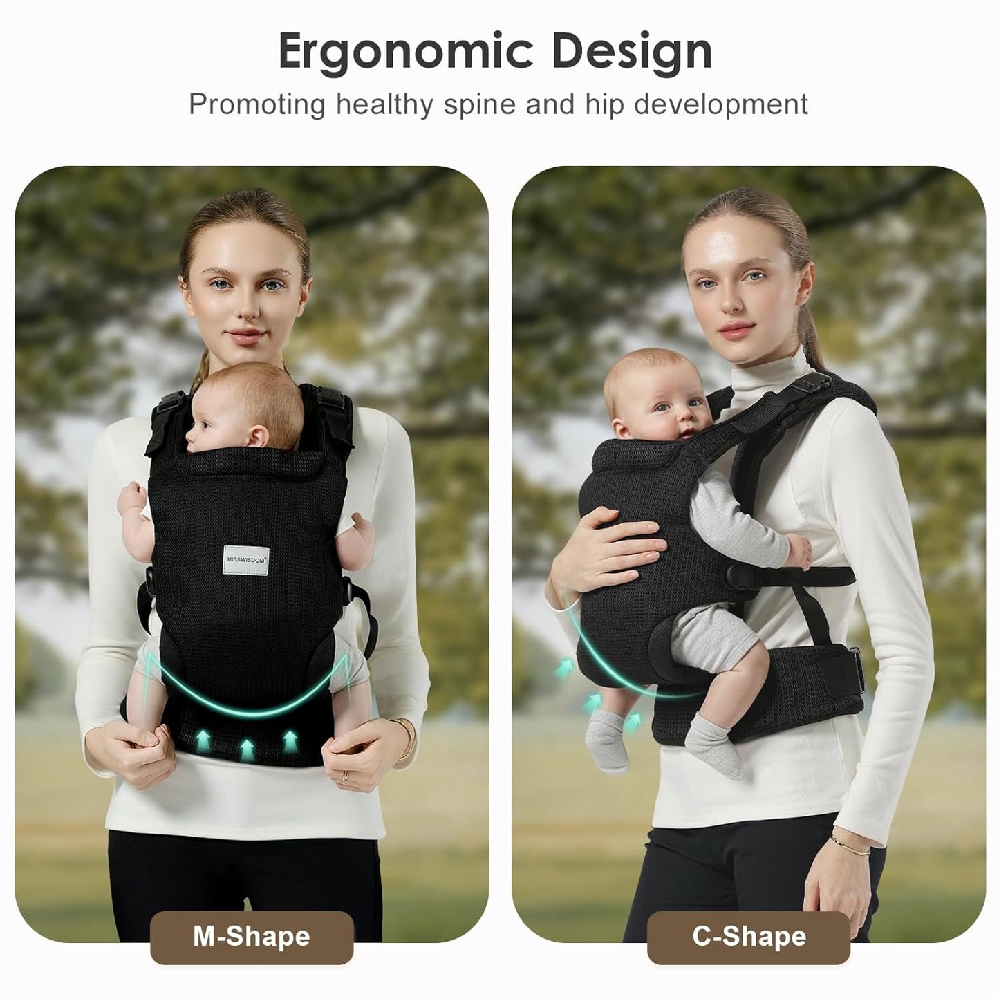 Baby Carrier Newborn to Toddler, Easy Adjustable Toddler Carrier for 7-30lbs, Baby Holder Wrap Carrier, Breathable Mesh Fabric Infant Kangaroo Hip Carriers with Lumbar Support, Black