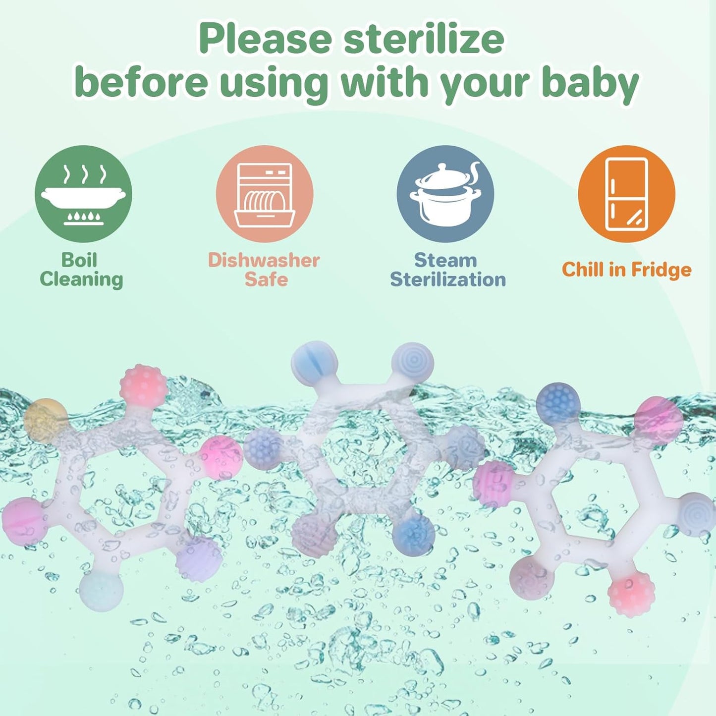 3 Pack Baby Teething Toys, BPA-Free Silicone Baby Teether Toys Teething Relief, Chew Toy for Babies 6-24 Months (Colorful)