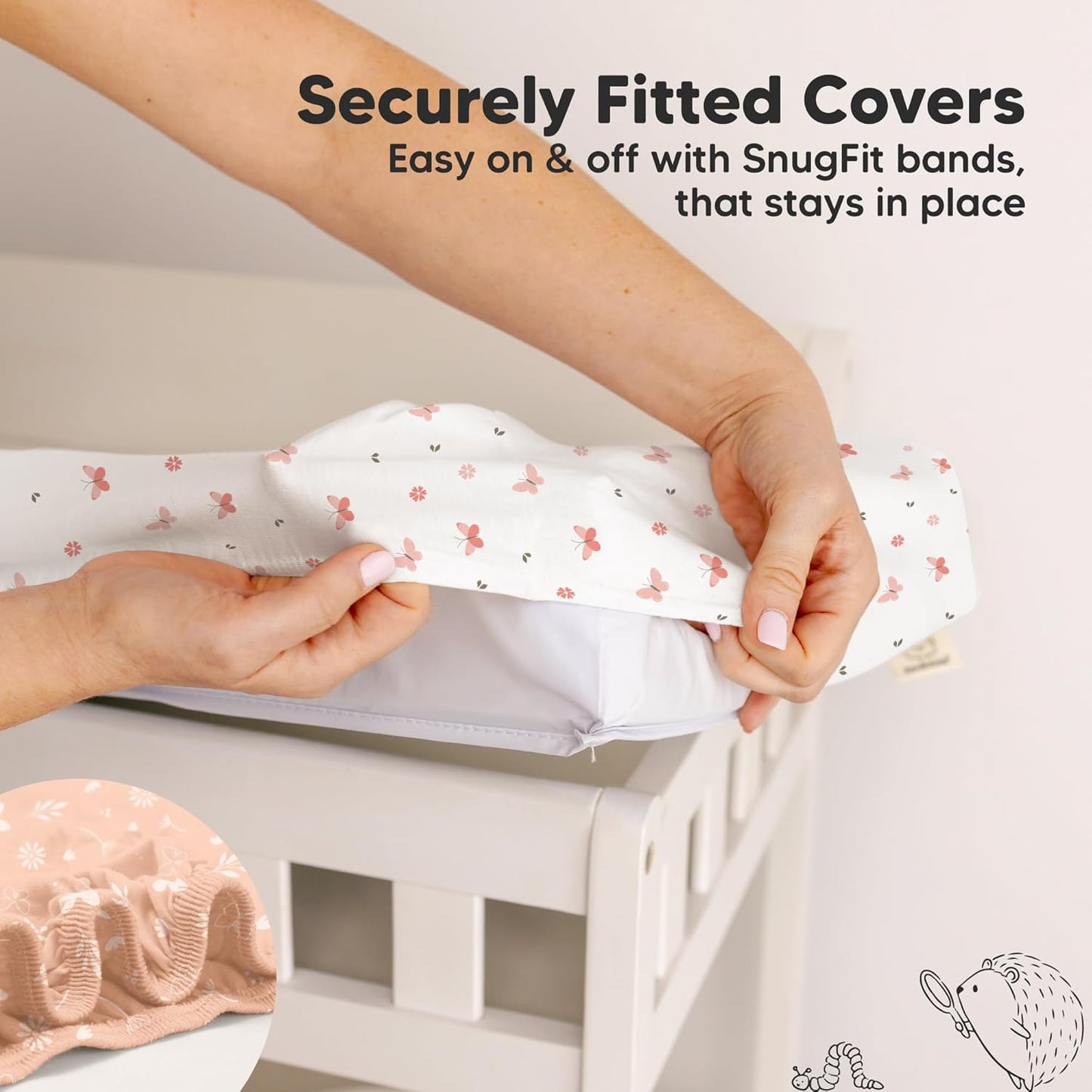 2-Pack Baby Changing Pad Cover for Girl, Boy - 32x16 Soft Viscose Derived from Bamboo Baby Diaper Changing Table Pad Cover Sheets, Neutral, Snug Fit Nursery Diaper Change Sheets (Butterflies)