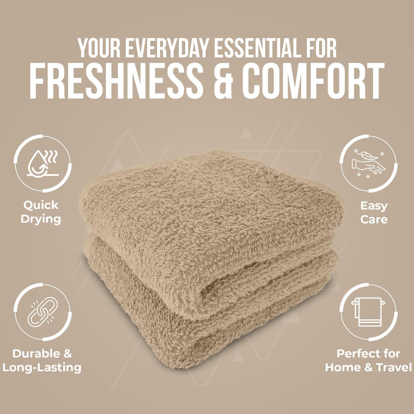 DAN RIVER 100% Cotton Wash Cloths 12 Pack [12x12] Soft & Absorbent washrags, Gym, Hotels & Spa Perfect for Everyday Use Fingertip Towels,Tan