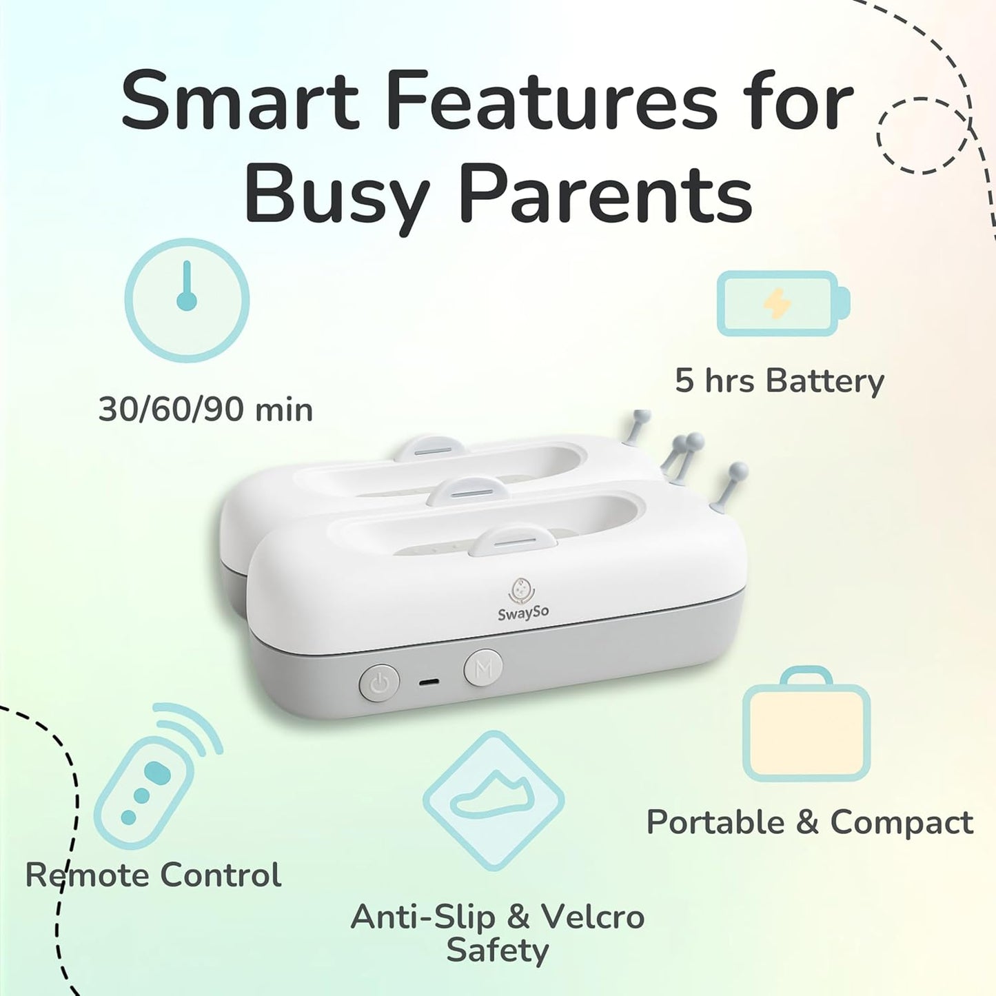 Intelligent Rocker Accessory for Baby Stroller - Automatic Soother for Peaceful Sleep - Type-C Rechargeable Cradle Roller with Adjustable Speed, Remote and Timer- Stroller Rocker & Bouncer-SwaySo